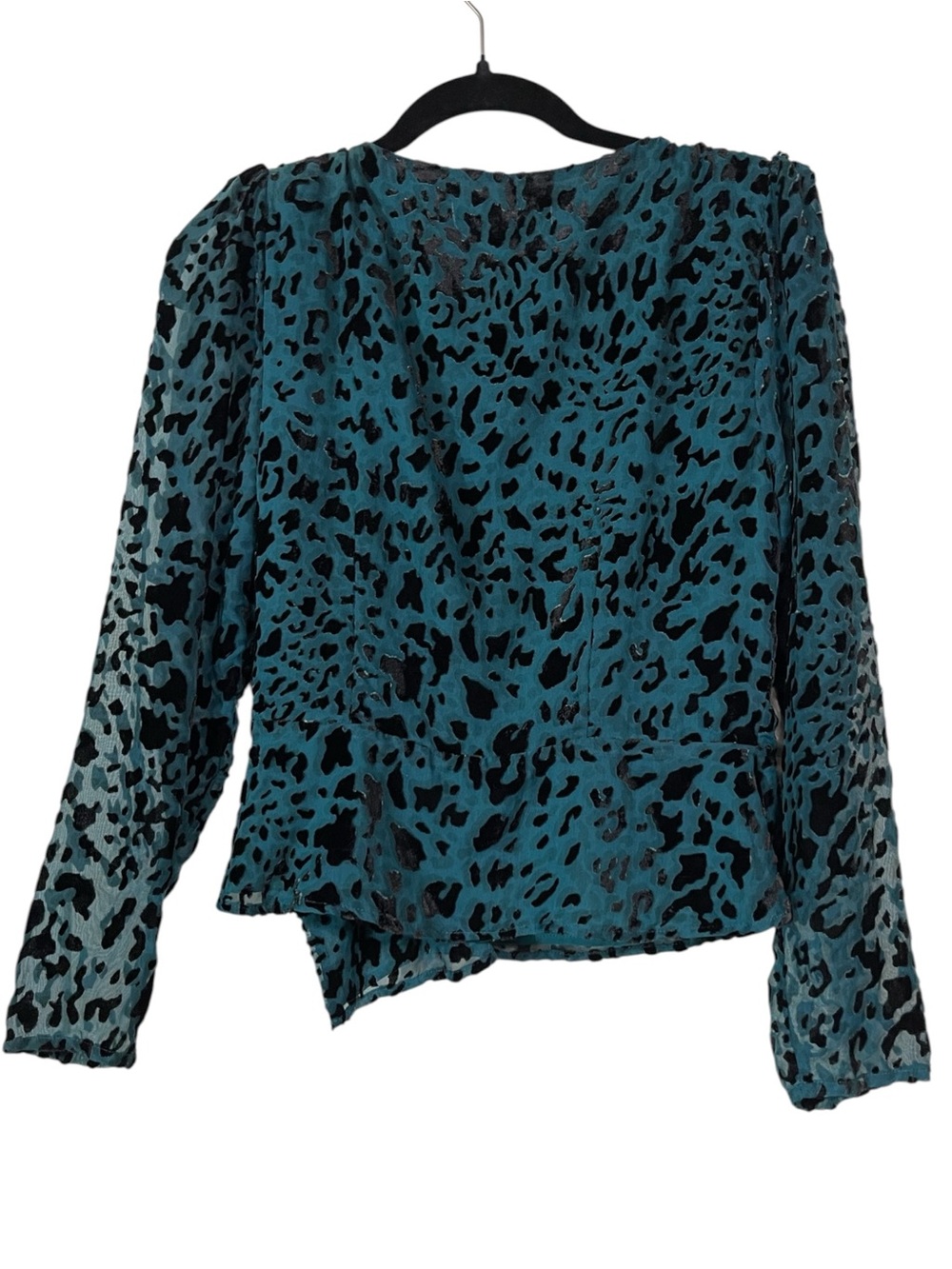 ASTR The Label Teal Black Burnout Leopard Wrap Peplum Top Size M - Picture 3 of 10